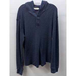 Lucky Brand Men's Size L Hooded Pull-Over Waffle-Knit Thermal Sweater Navy Blue